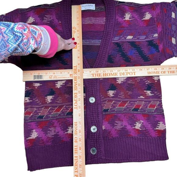 Vintage Tricots St. Raphael Purple Multicolor Western Cardigan Sweater Cotton S - Picture 12 of 14
